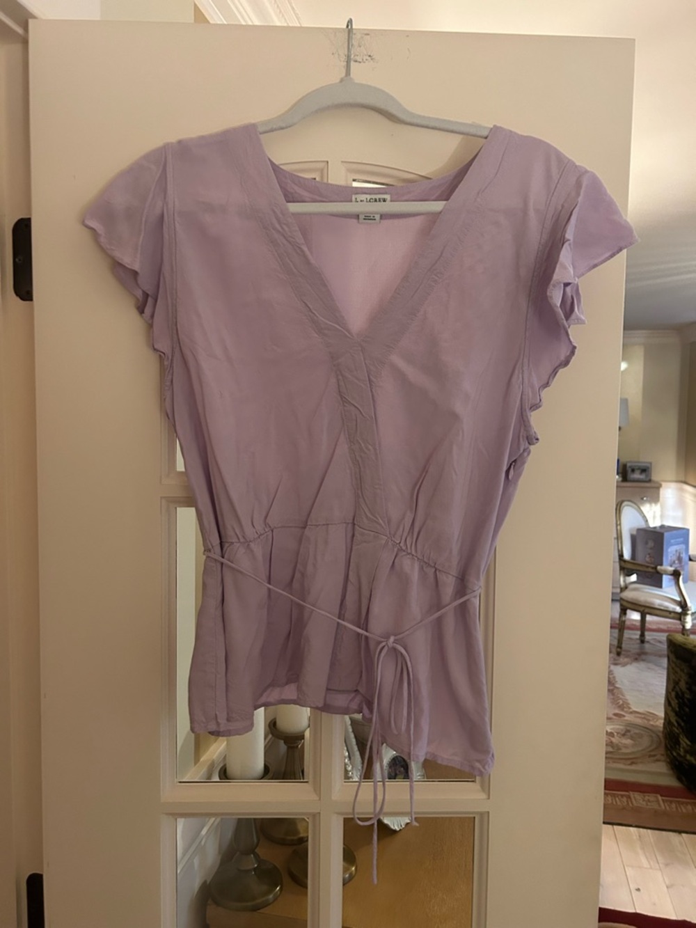 J. Crew Lavender V-Neck Tie-Waist Blouse